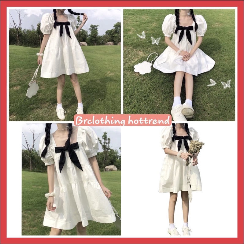 🌸 Đầm tay bồng cổ vuông dáng xòe bánh bèo tiểu thư Ulzzang 🌸