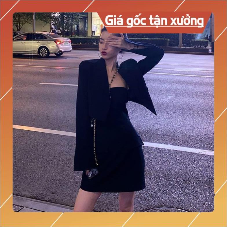 [Hàng Chất Lượng] Set Đầm Ống Chữ A + Áo Khoác Vest (ĐEN) | BigBuy360 - bigbuy360.vn