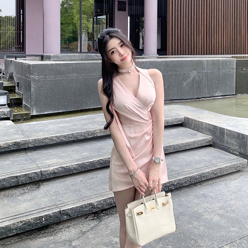 Đầm Satin Cổ Chữ V Thời Trang Mùa Hè 2022 Cao Cấp Sang Trọng Dành Cho Nữ