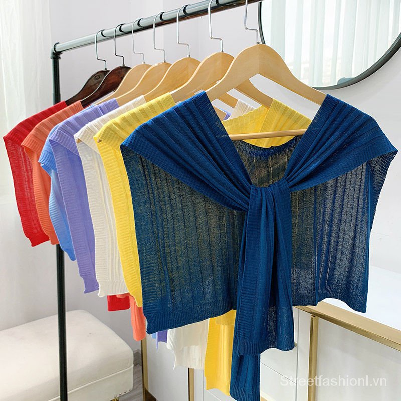 Khăn Choàng Vai Vải Lụa Lạnh Mỏng Thắt Nút Bảo Vệ Vai Có Thể Tháo Rời Dễ Phối Đồ 73l2