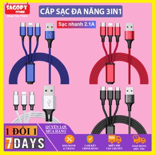 Cáp sạc 3 đầu dây dù loại đẹp sạc nhanh