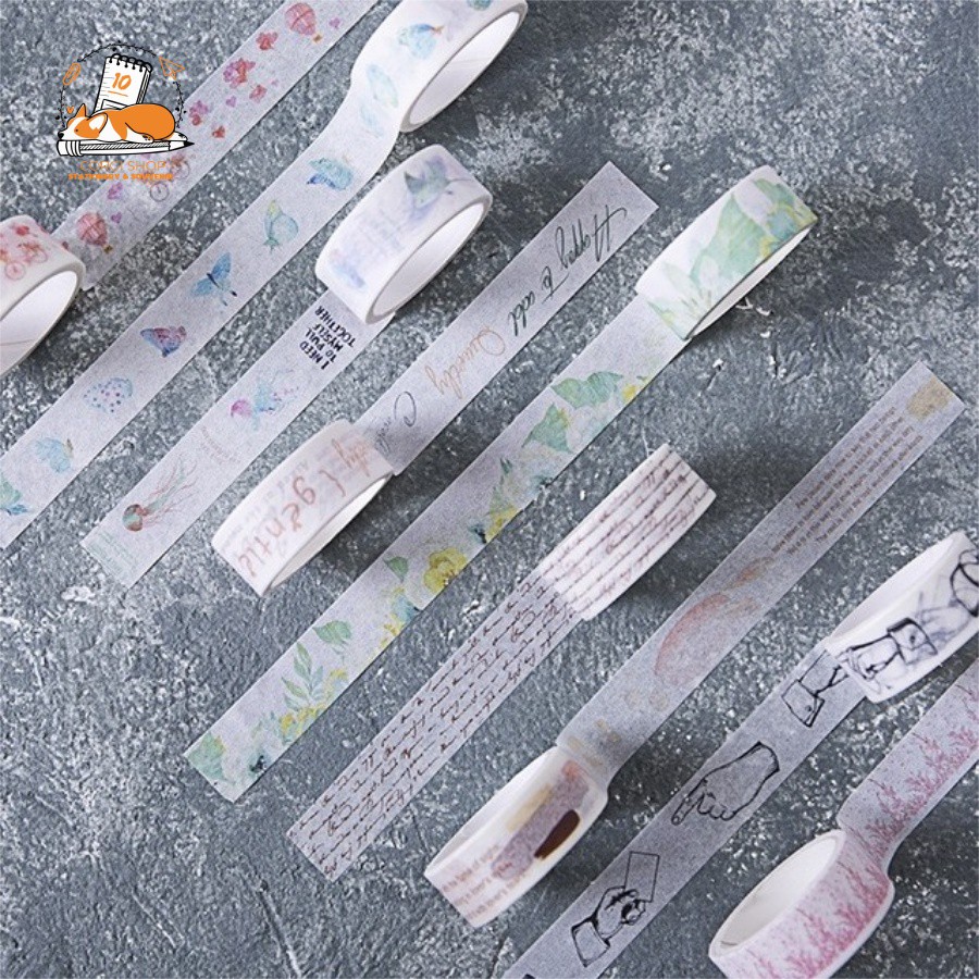 Set 10 cuộn băng dính washi tape họa tiết anh đào, Van Gogh dễ thương