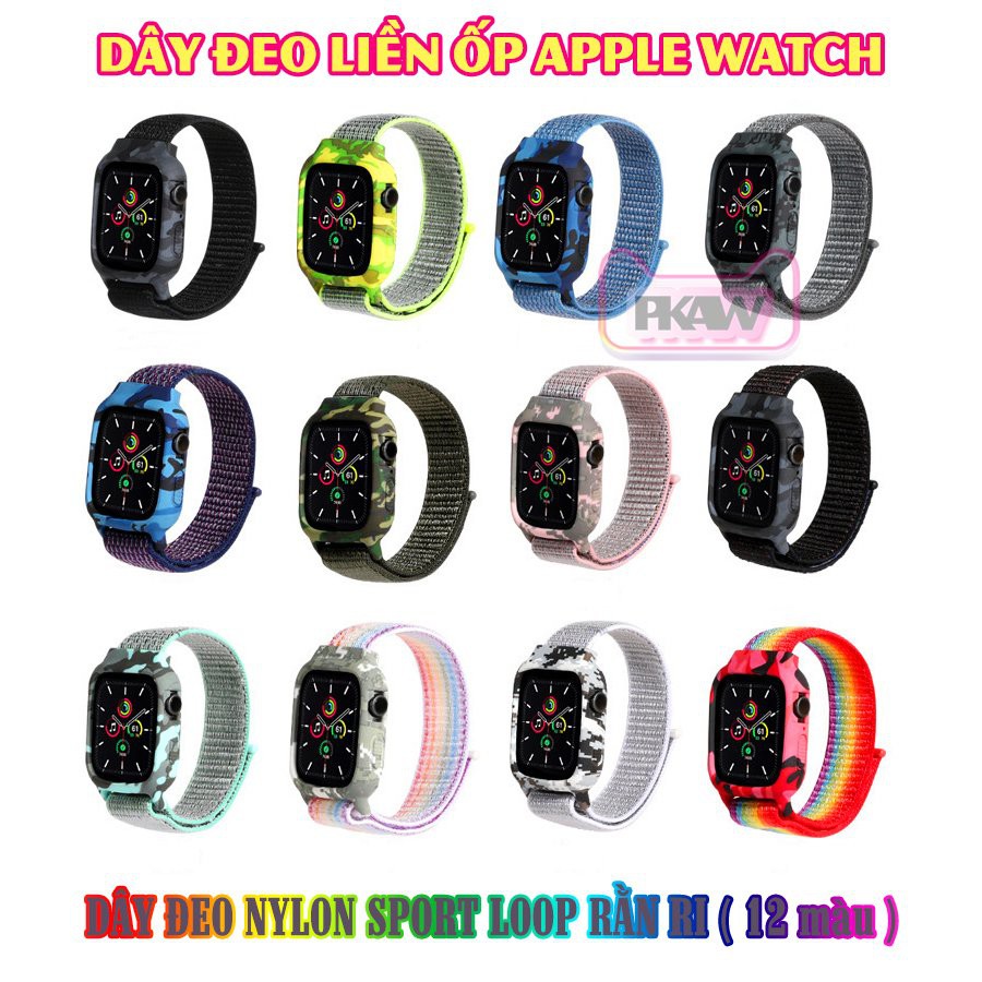 Dây Đeo liền ốp cho Apple Watch 7/6/5/4/3/2/1 size 38/40/41/42/44/45mm Nylon rằn ri _Xám Trắng