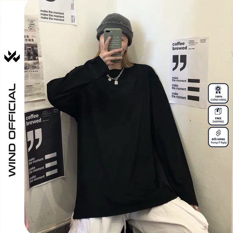 Áo thun tay dài WIND phông unisex form rộng Trơn cotton nam nữ oversize ulzzang