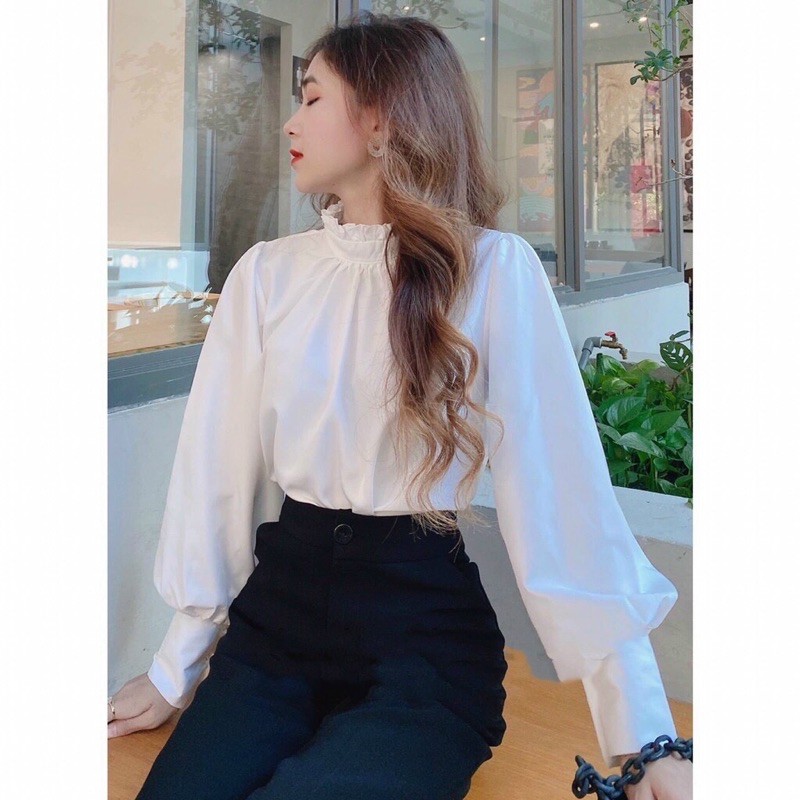 FREESHIP🫒Áo sơmi cổ lọ viền bèo na