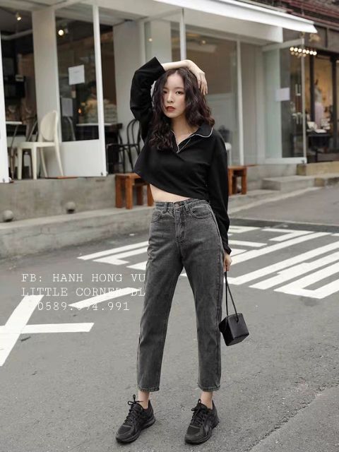 Quần slim baggy jeans xám đá cạp cao lưng chun form ulzzang kèm ảnh thật hàng sẵn