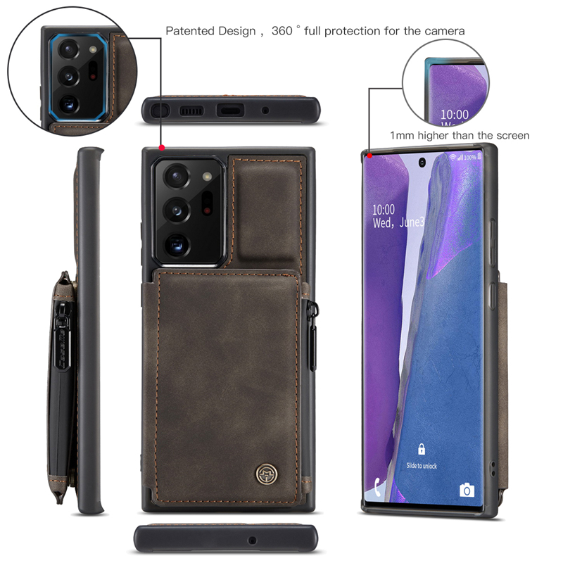 Ốp điện thoại CaseMe gắn ví đựng thẻ bấm nút kéo khóa chất lượng cao dành cho Samsung Note 20 10 Ultra S20 S10 Plus