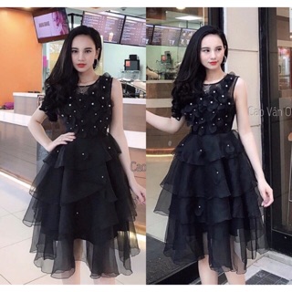 Đầm tầng công chúa đính bông cc