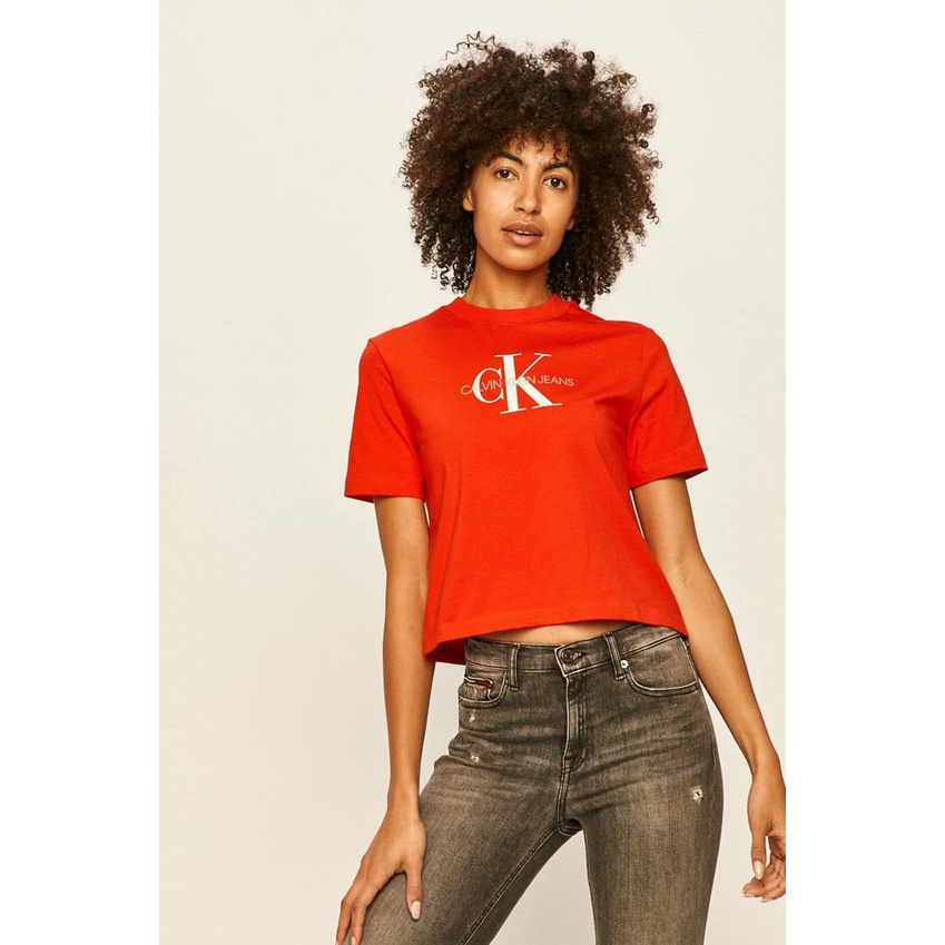 Áo thun Calvin Kl.ein Jeans crop logo t shirt in red