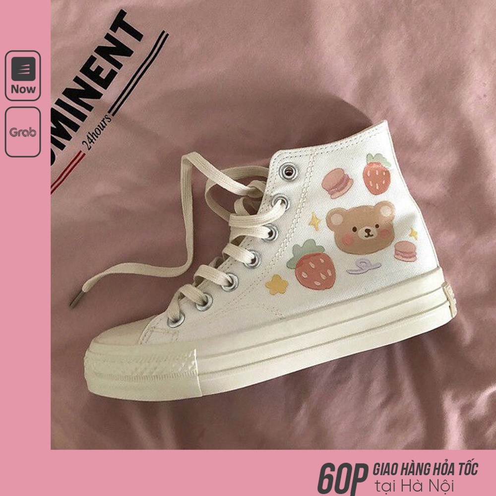 [ SẴN ] Giày Cao Cổ họa Tiết Hình Gấu Dễ Thương/ Sneaker Vải Trắng Basic Đơn Giản Đáng Yêu Kiểu Dáng Học Sinh G00013 | BigBuy360 - bigbuy360.vn