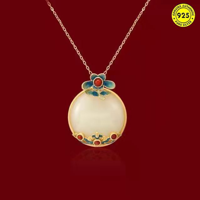Vòng cổ mặt đá ngọc bích màu sắc phong cách dân tộc cổ điển cho nữ