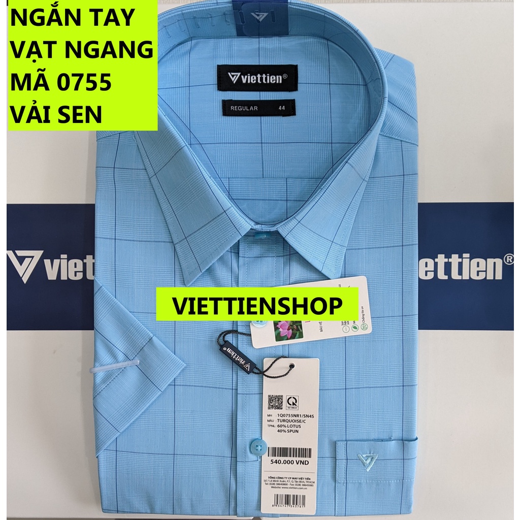 (0755 Sn) ÁO SƠ MI VIỆT TIẾN NGẮN TAY VẠT NGANG VẢI SEN