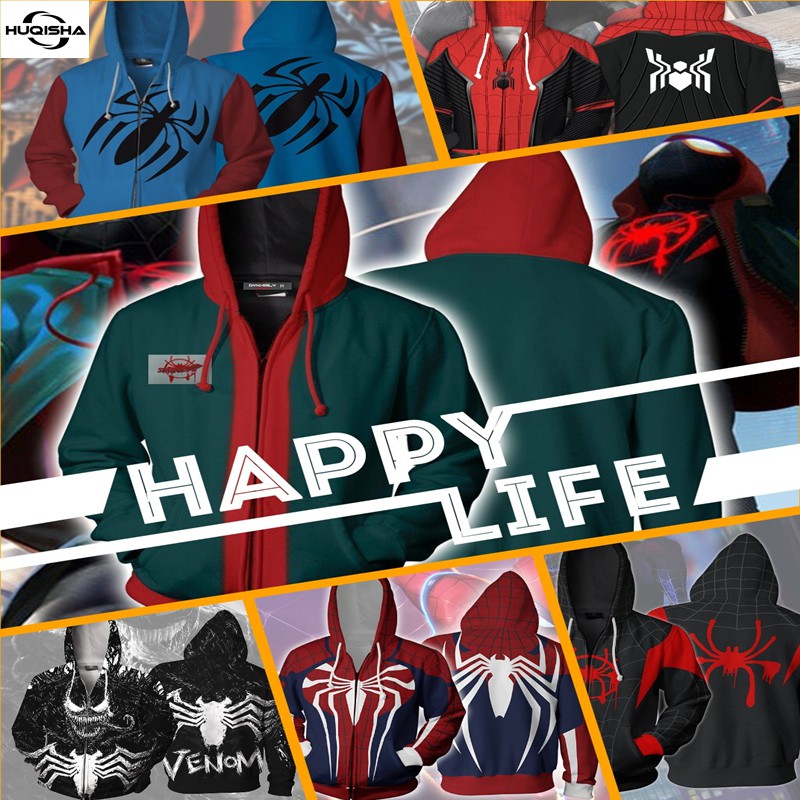 Áo hoodie khóa kéo hóa trang Người Nhện mới Spiderman Venom