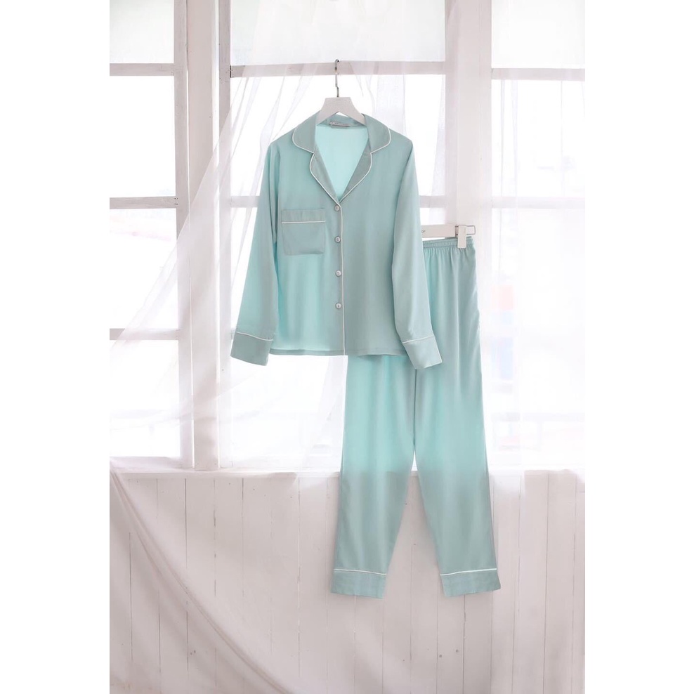 Bộ Pijama Dài tay quần dài Nữ Chất Liệu Lụa Cao Cấp
