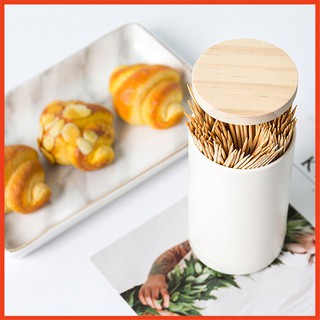 Hộp đựng tăm bông + tăm nắp gỗ và nhựa trắng sang trọng