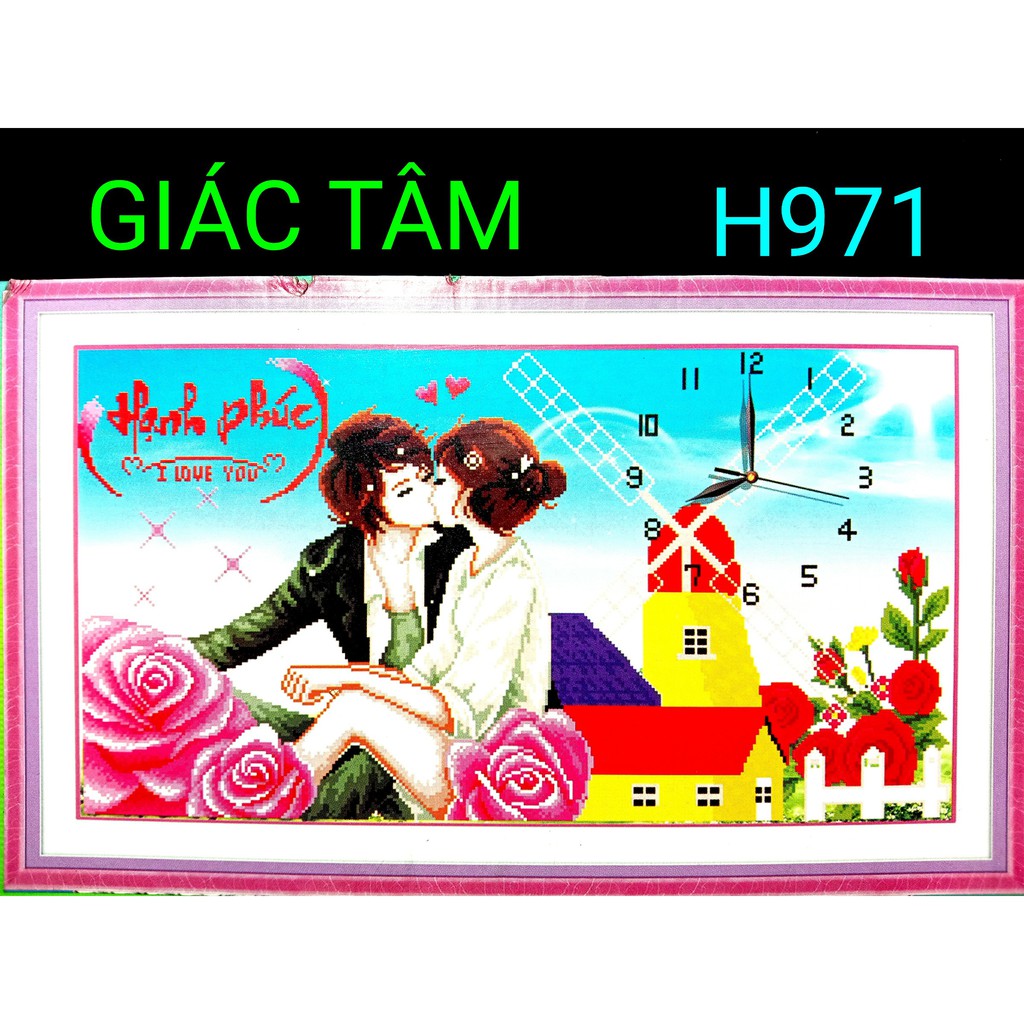 Tranh đá ĐỒNG HỒ HẠNH PHÚC I LOVE YOU - 82x47cm - H971 - ĐÔI TÌNH NHÂN BÔNG HOA HỒNG TRÁI TIM TÌNH YÊU NGÔI NHÀ CHỮ - tr