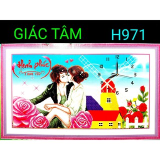 Tranh đá đồng hồ hạnh phúc i love you - 82x47cm - h971 - đôi tình nhân bông hoa hồng trái tim tình yêu ngôi nhà chữ - tr