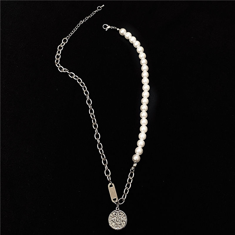 Dây chuyền mặt tròn đính ngọc trai giả phong cách Hàn Quốc 22462 dành cho nam và nữ