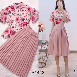 Sét áo hoa chân váy xếp ly S1443 - DVC phân phối chính thức ( kèm ảnh thật shop tự chụp)