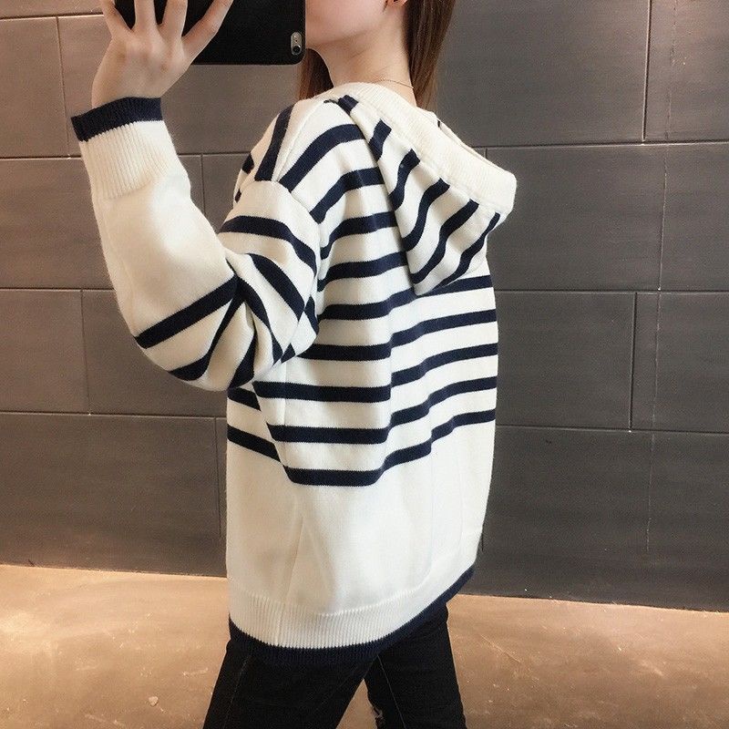 Áo Hoodie Dài Tay Form Rộng Họa Tiết Kẻ Sọc Thời Trang Xuân Thu