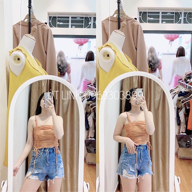 Áo croptop áo kiểu - Áo croptop 2 dây rút, dáng ôm ullzang SIÊU SANG.