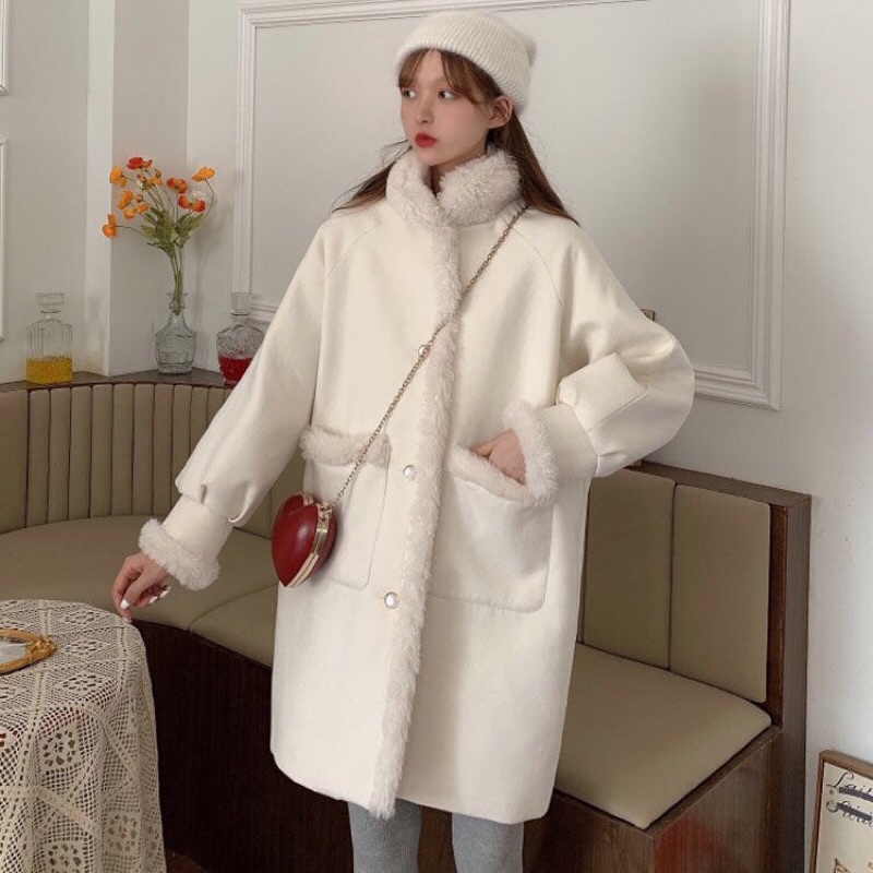 Áo khoác dạ dáng dài lót lông