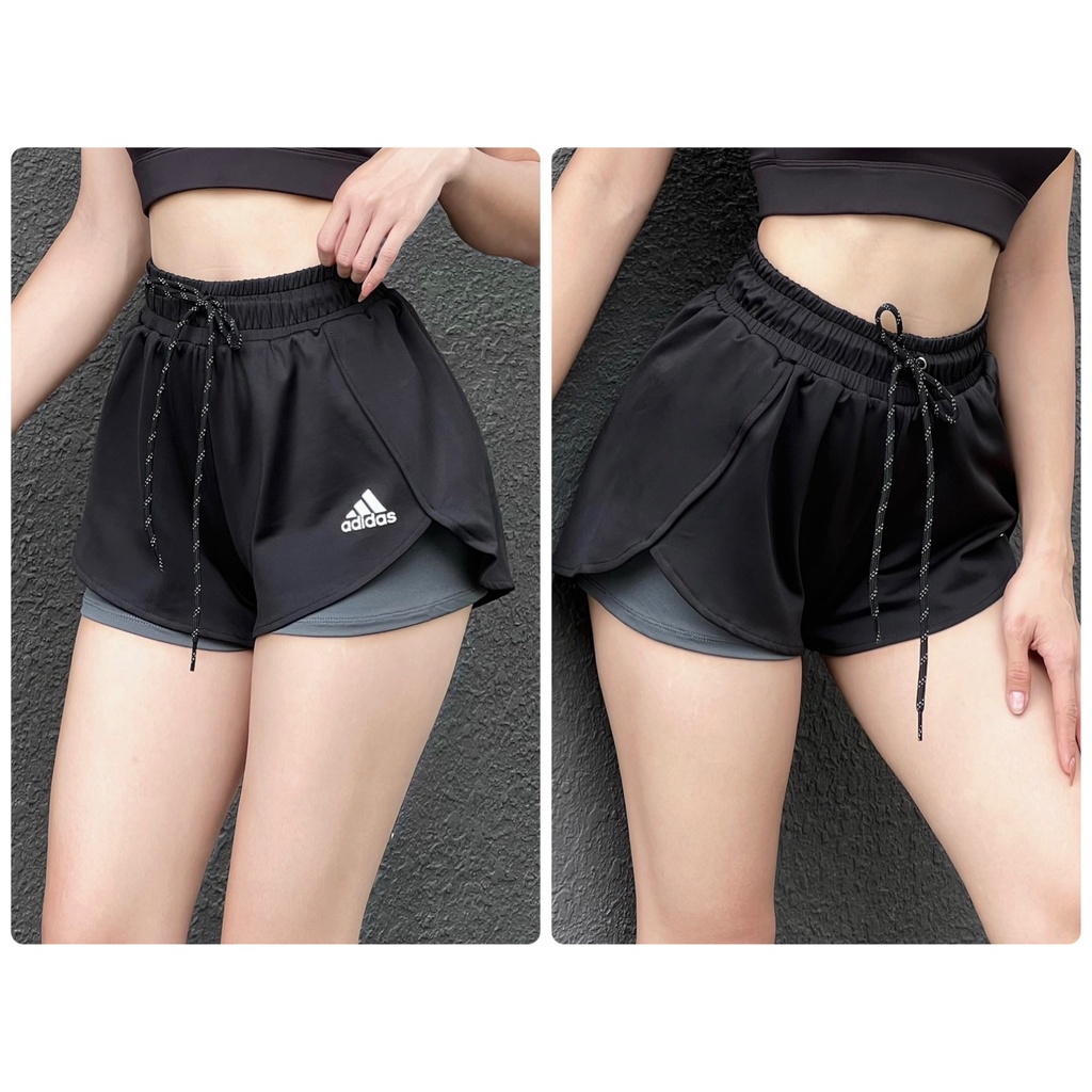[Chất Đẹp] Quần Đùi 2 Lớp Tập Gym Nữ Adi Thun Polly