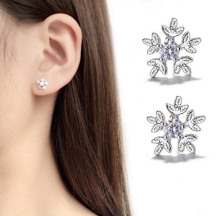 Khuyên tai bạc hoa tuyết phong cách bông tai Hàn Quốc xinh xắn dễ thương