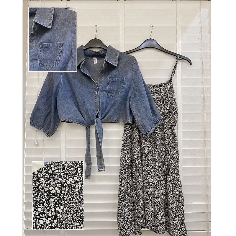 Sét Váy 2 Dây Hoa Nhí Kèm Áo Jean M022-Teen 888