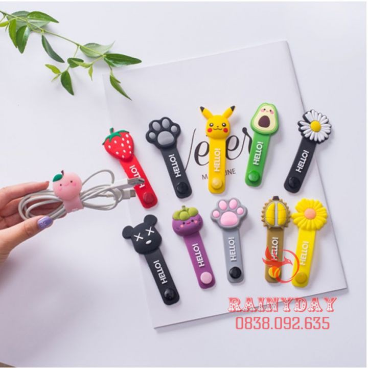 Dây quấn buộc tai nghe kiểu hoạt hình có khóa bấm chất liệu silicon dễ thương | BigBuy360 - bigbuy360.vn