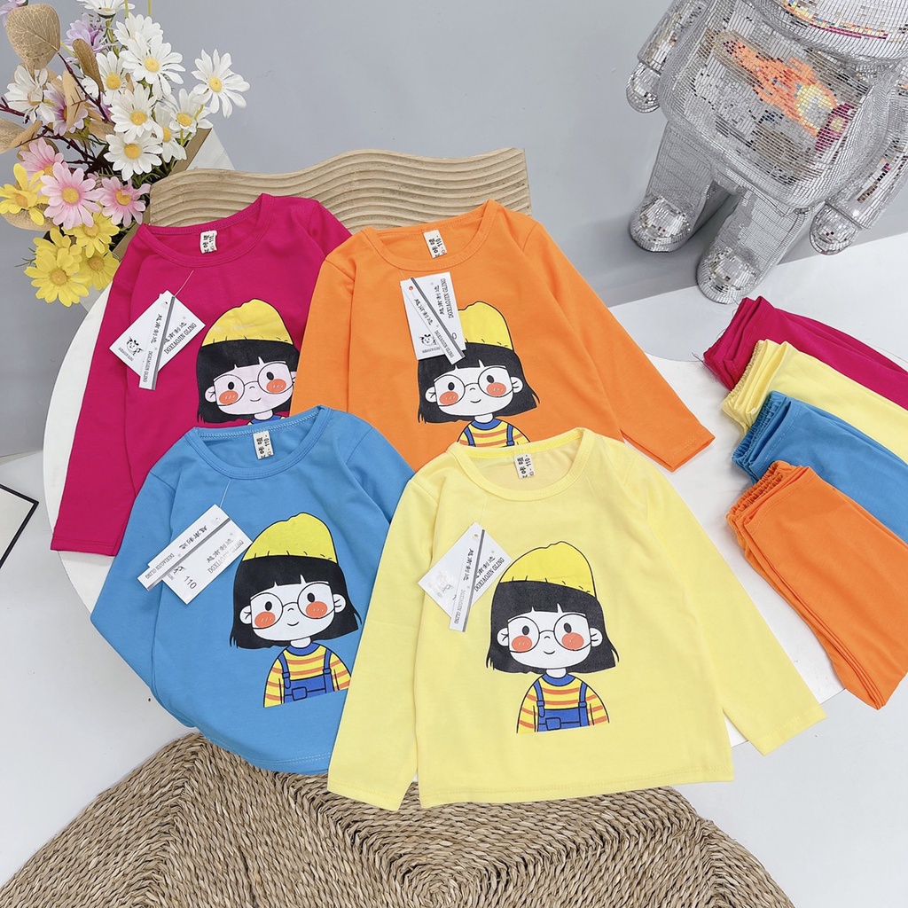 BỘ DÀI TAY MINKY MOM CHẤT COTTON 4C IN HÌNH BÉ GÁI ĐÁNG YÊU MỀM MÁT CHO BÉ 8-18KG.VIDEO THẬT. XƯỞNG MAY BIBO