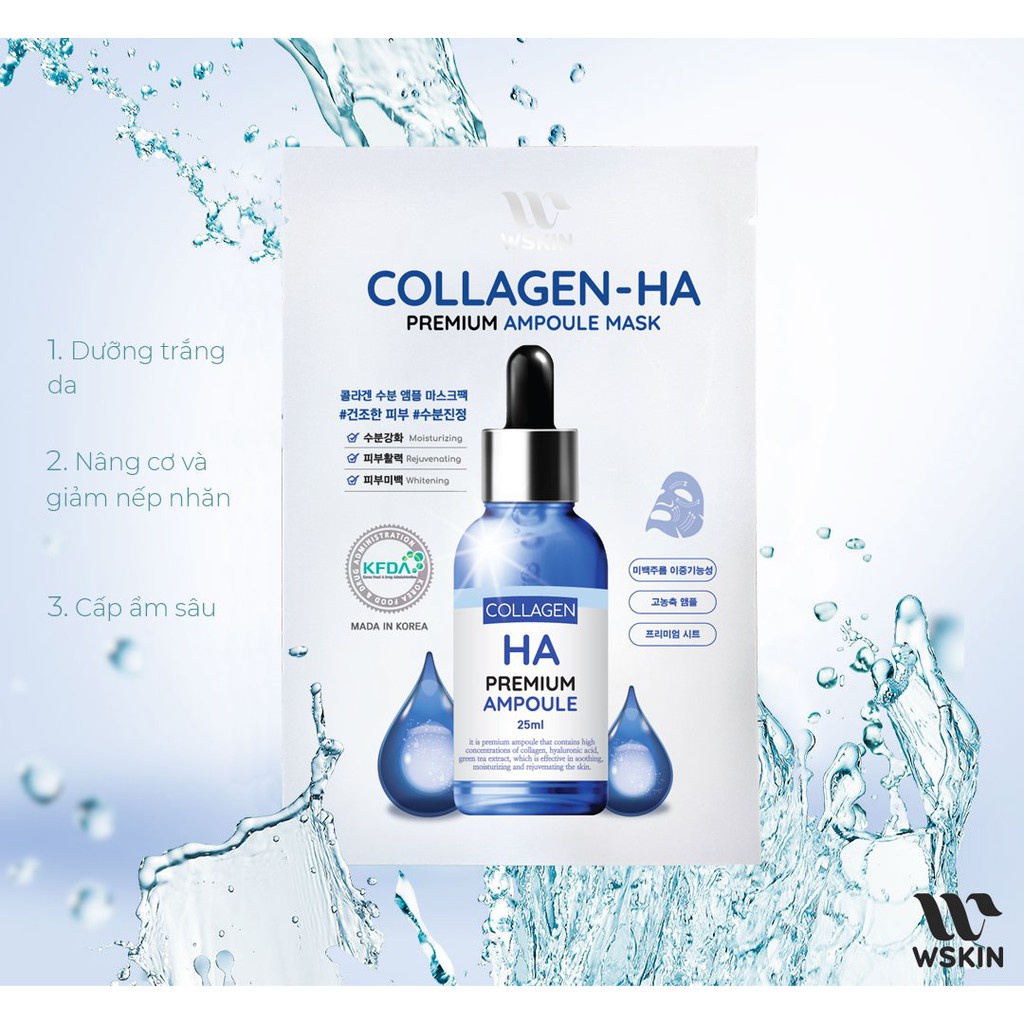 Mặt Nạ Dưỡng Trắng, Ngừa Nám & Nâng Cơ Dành Cho Da Lão Hoá Wskin Collagen - HA  Hàn Quốc