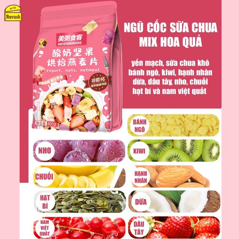 GÓI 400GR NGŨ CỐC ĂN KIÊNG GIẢM CÂN OTAMEL  MIX HOA QUẢ SỮA CHUA MỚI