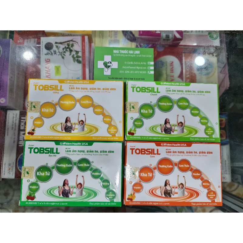 Viên ngậm ho Super Tobsill ⚡ Nguyên liệu Mỹ ⚡ Hộp 24 viên Giúp giảm ho, đau rát họng