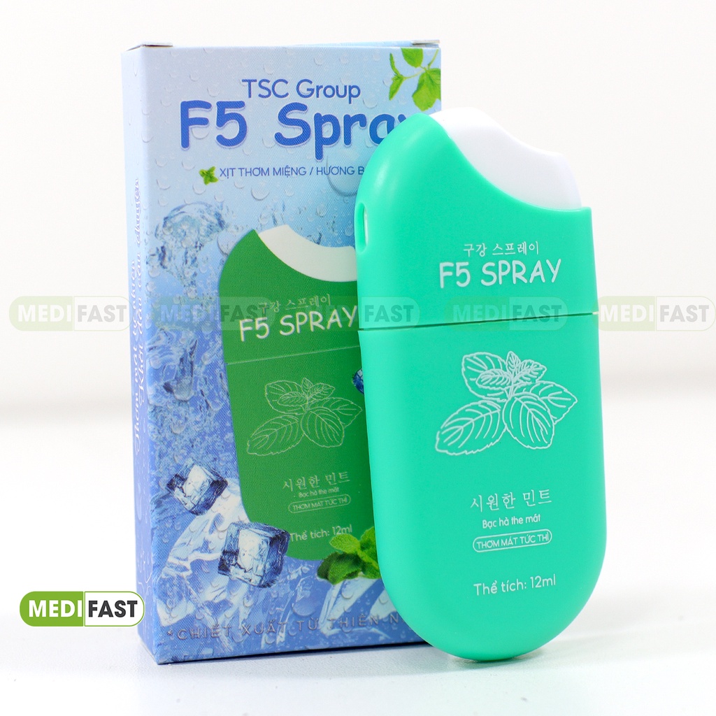 Xịt thơm miệng F5 Spray Hương Bạc Hà - Vị the mát, khử mùi hôi, đem lại hơi thở thơm mát từ thảo dược thiên nhiên