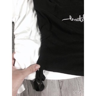 ÁO THUN NỮ ĐEN CROPTOP DÂY RÚT BÊN EO