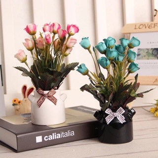 Lọ hoa mini để bàn kèm hoa giả ms2