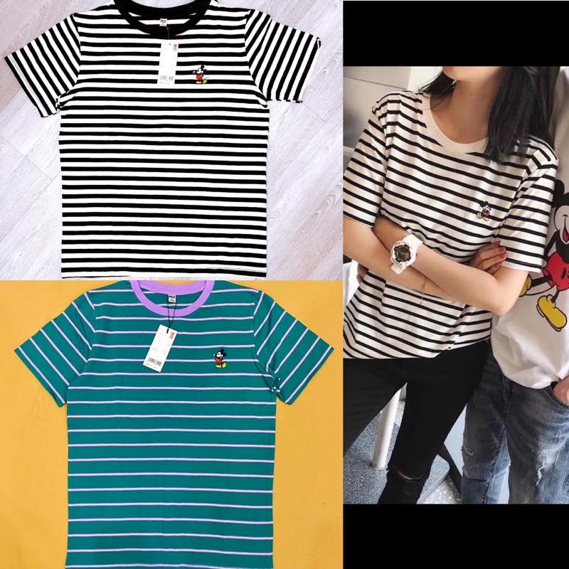 Áo thun sọc thêu mickey