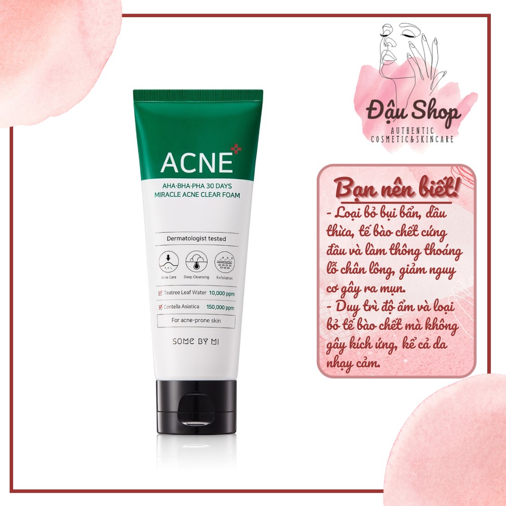 Sữa Rửa Mặt Some By Mi AHA-BHA-PHA 30 Days Miracle Acne Clear Foam 100ml (Sữa rửa mặt AHA xanh)
