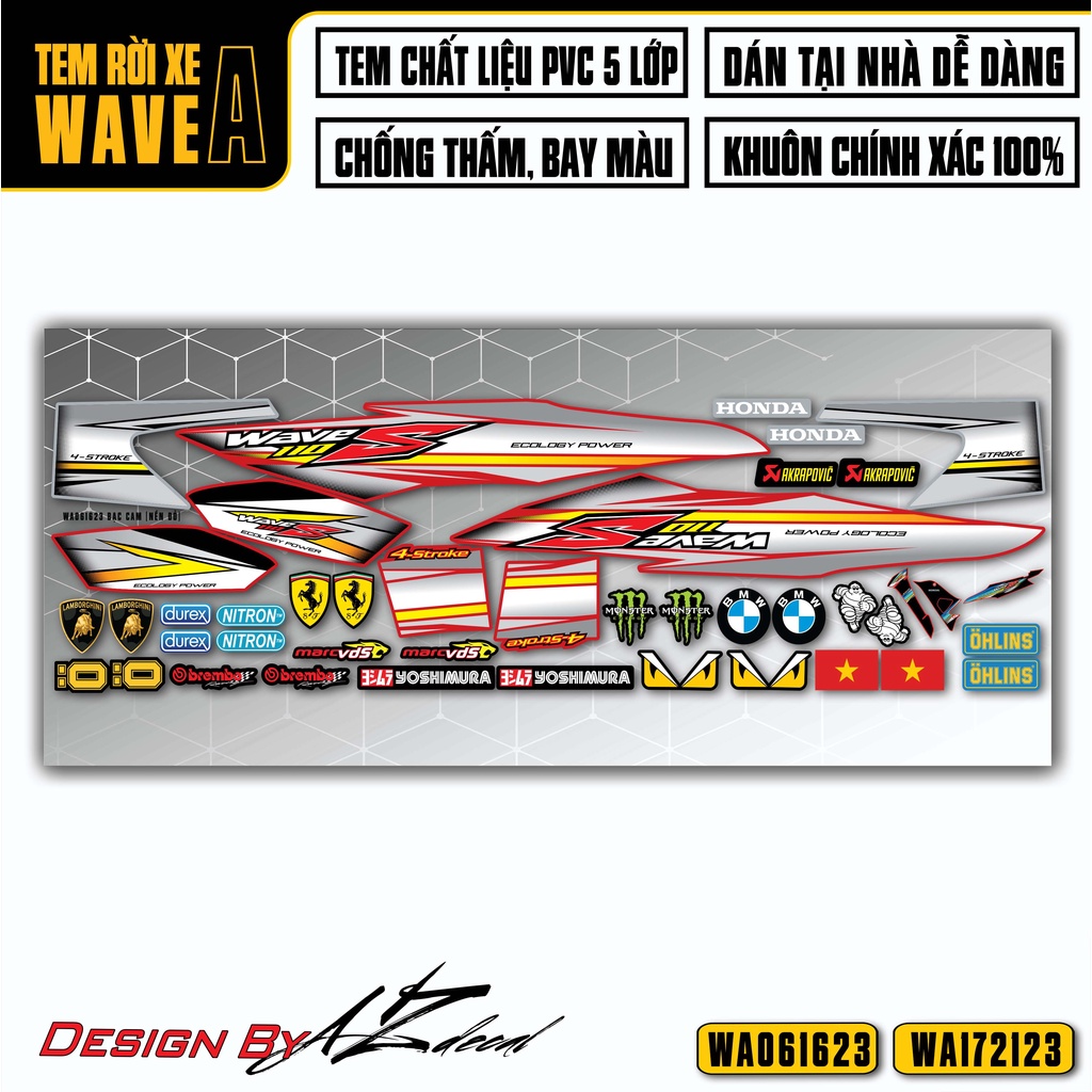 Tem Chế Xe Wave Alpha 110 100 Mẫu Chữ S Cách Điệu | WA23 | Decal Rời Dán Xe Máy Wave A Chống Bay Màu, Chống Thấm Nước
