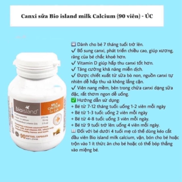 Canxi sữa cho bé BIO ISLAND MILK CALCIUM