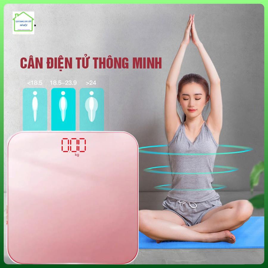 Cân điện tử cân sức khỏe sạc USB mặt kính cường lực tích hợp chức năng đo nhiệt độ tặng kèm thước dây và sạc USB