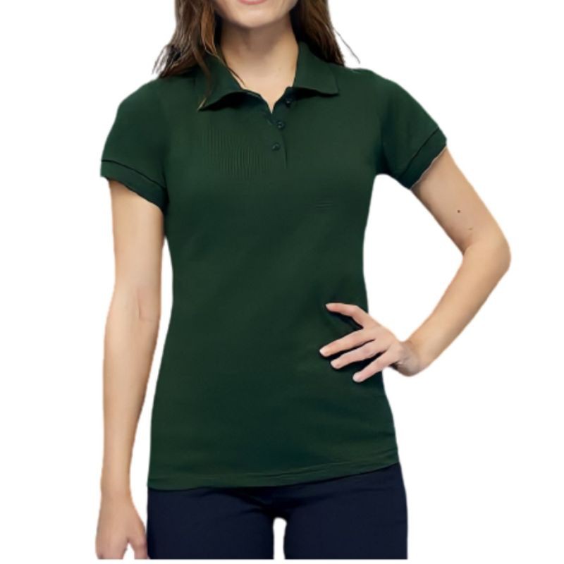 Áo thun polo màu xanh quân đội có cổ cho nữ