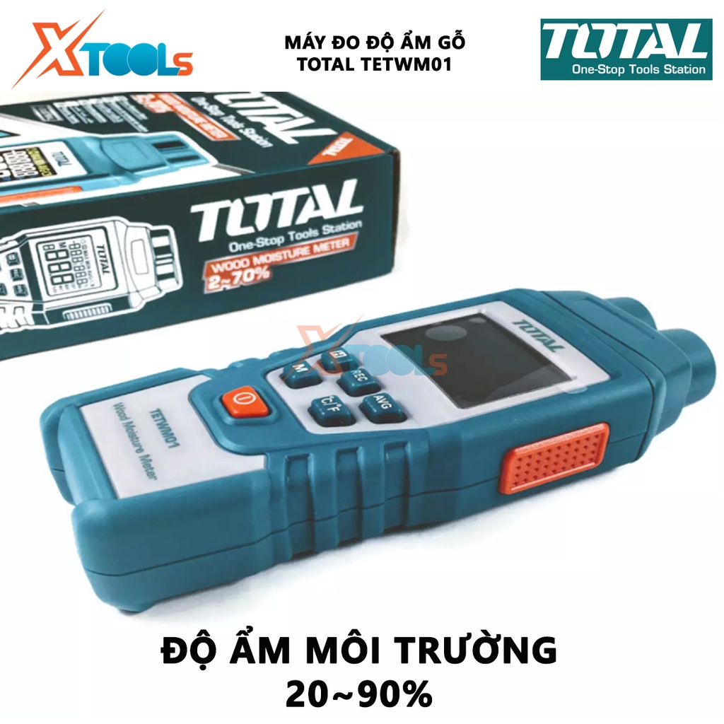 Máy đo độ ẩm gỗ TOTAL TETWM01 | thiết bị kiểm tra độ ẩm Phạm vi đo độ ẩm 2 ~ 70%, Thời gian đáp ứng＜ 1 giây, dùng pin AA