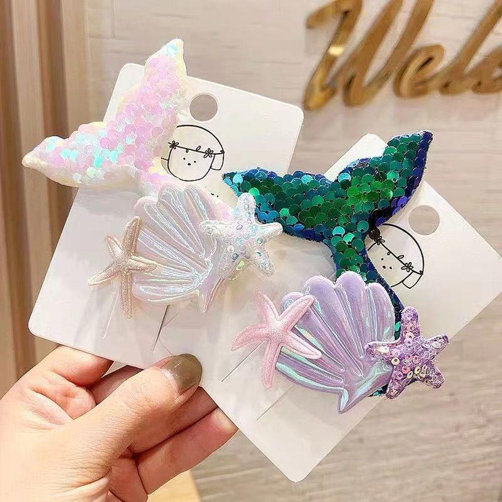 Kẹp Tóc Đính Kim Sa Hình Sao Biển / Vỏ Sò Dễ Thương Cho Nữ