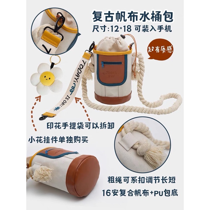 Túi Đeo Chéo Vải Canvas Dày Nhỏ Gọn Phong Cách Nhật Bản