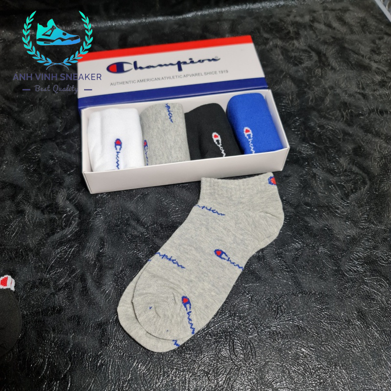Tất Champion Cổ Thấp Nam Nữ Hộp 4 Đôi Nhiều Màu