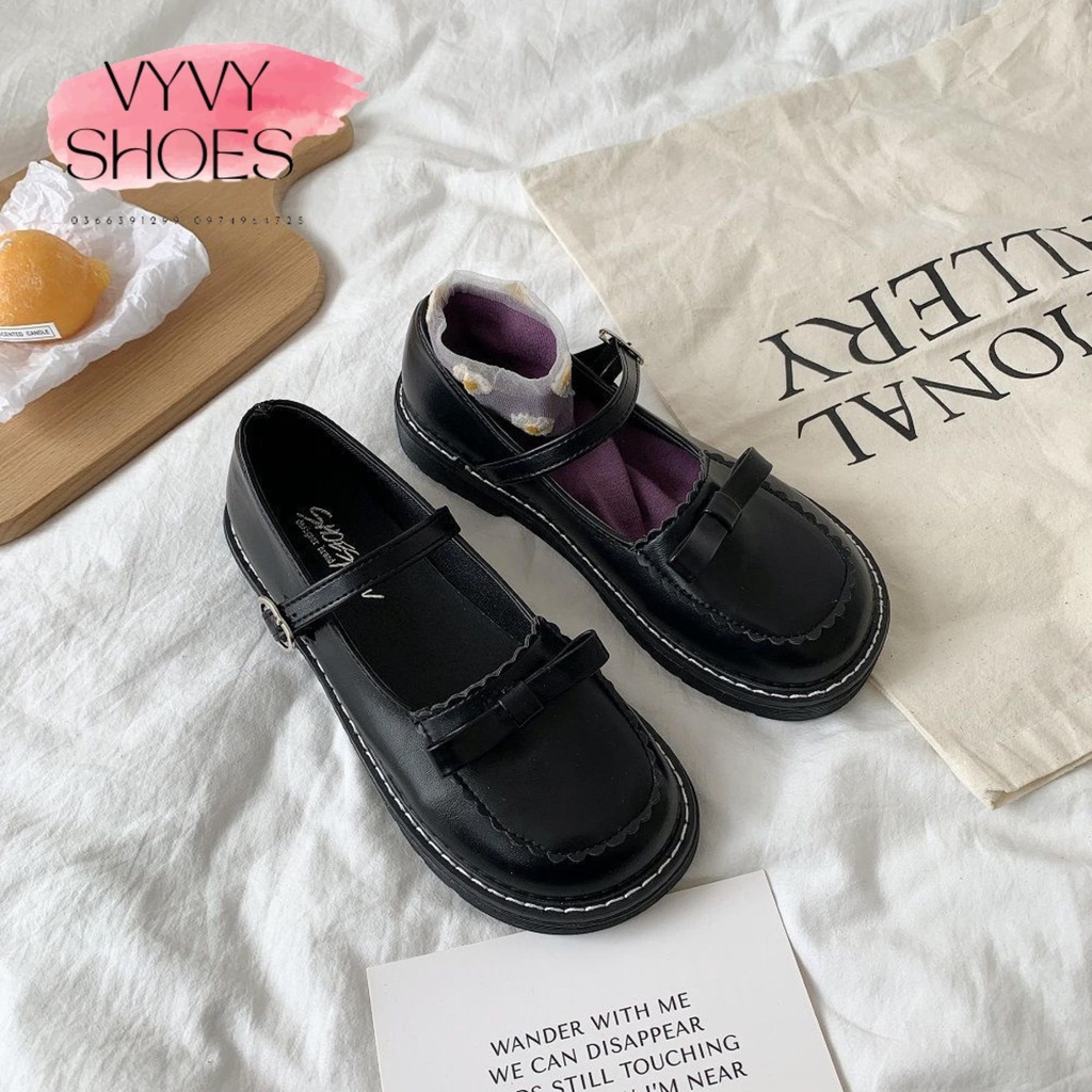 Giày búp bê Lolita 2dây cài ôm chân cao cấp - giày nữ đế bằng da mềm thời trang VYVYSHOES19-X1