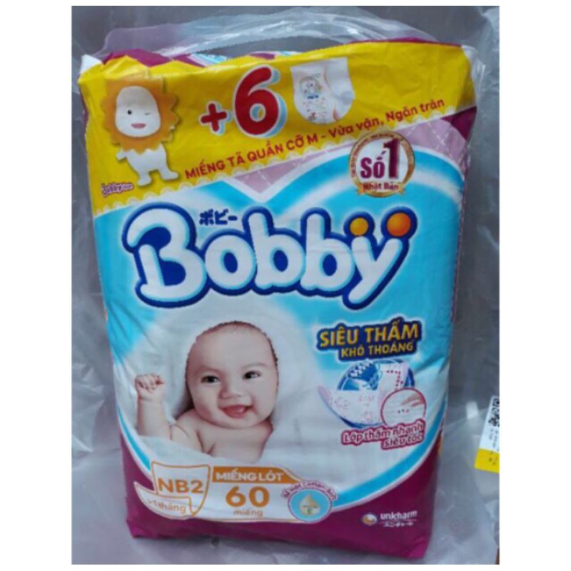 Miếng lót sơ sinh Bobby NB2 - 60 + 6 miếng chính hãng