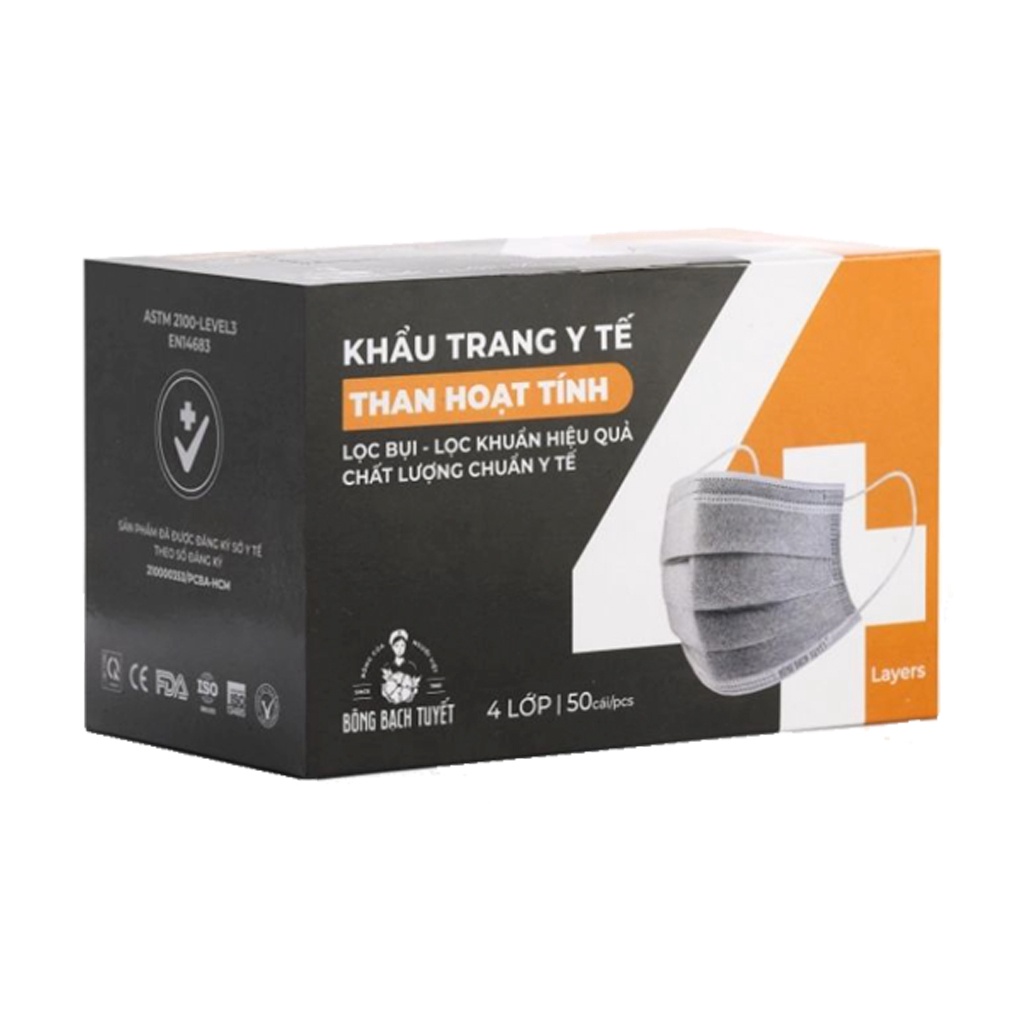 Khẩu trang than hoạt tính kháng khuẩn Bông Bạch Tuyết (Hộp 50 chiếc)
